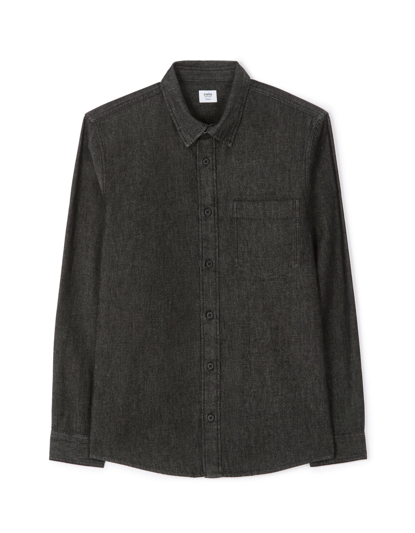 Regular Fit 100% Cotton Spread Collar Shirt - Black
