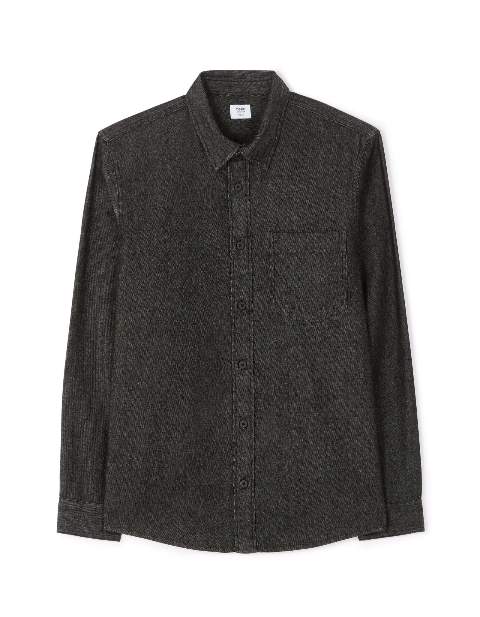 Regular Fit 100% Cotton Spread Collar Shirt - Black