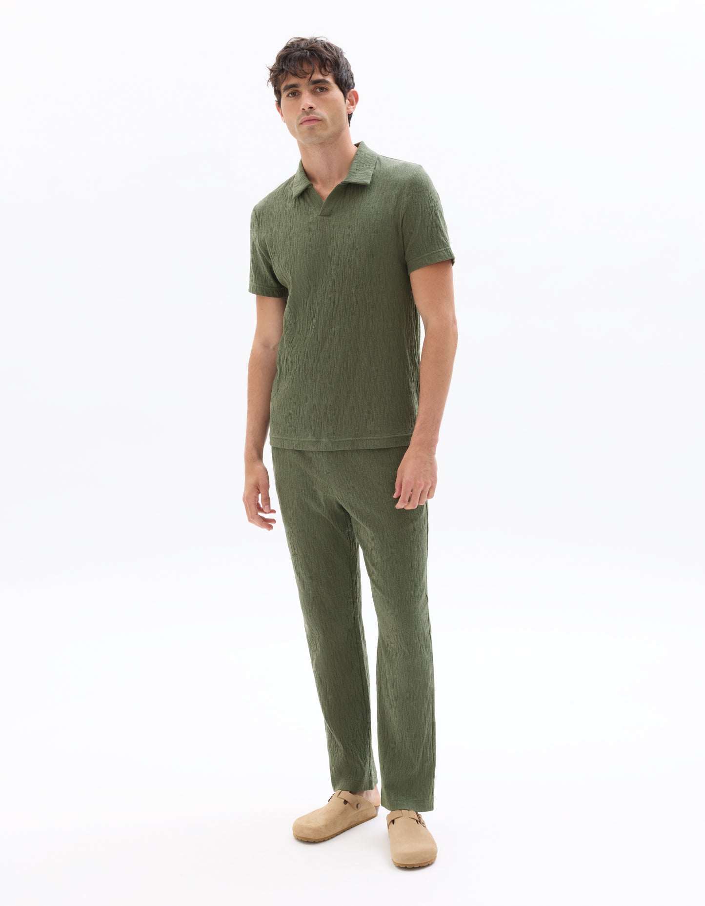 Straight Fit Poly-Cotton Casual Trouser - Olive