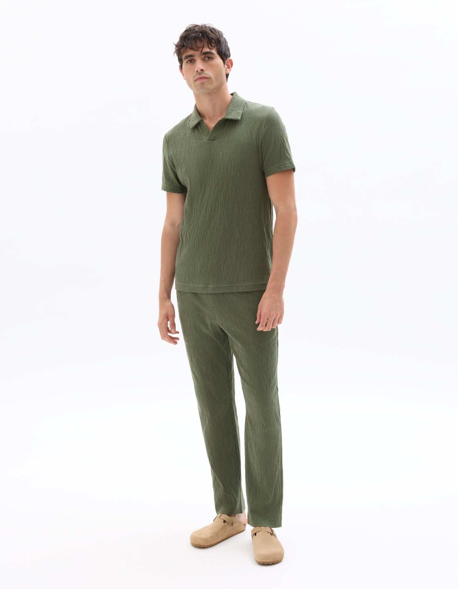 Straight Fit Poly-Cotton Casual Trouser - Olive