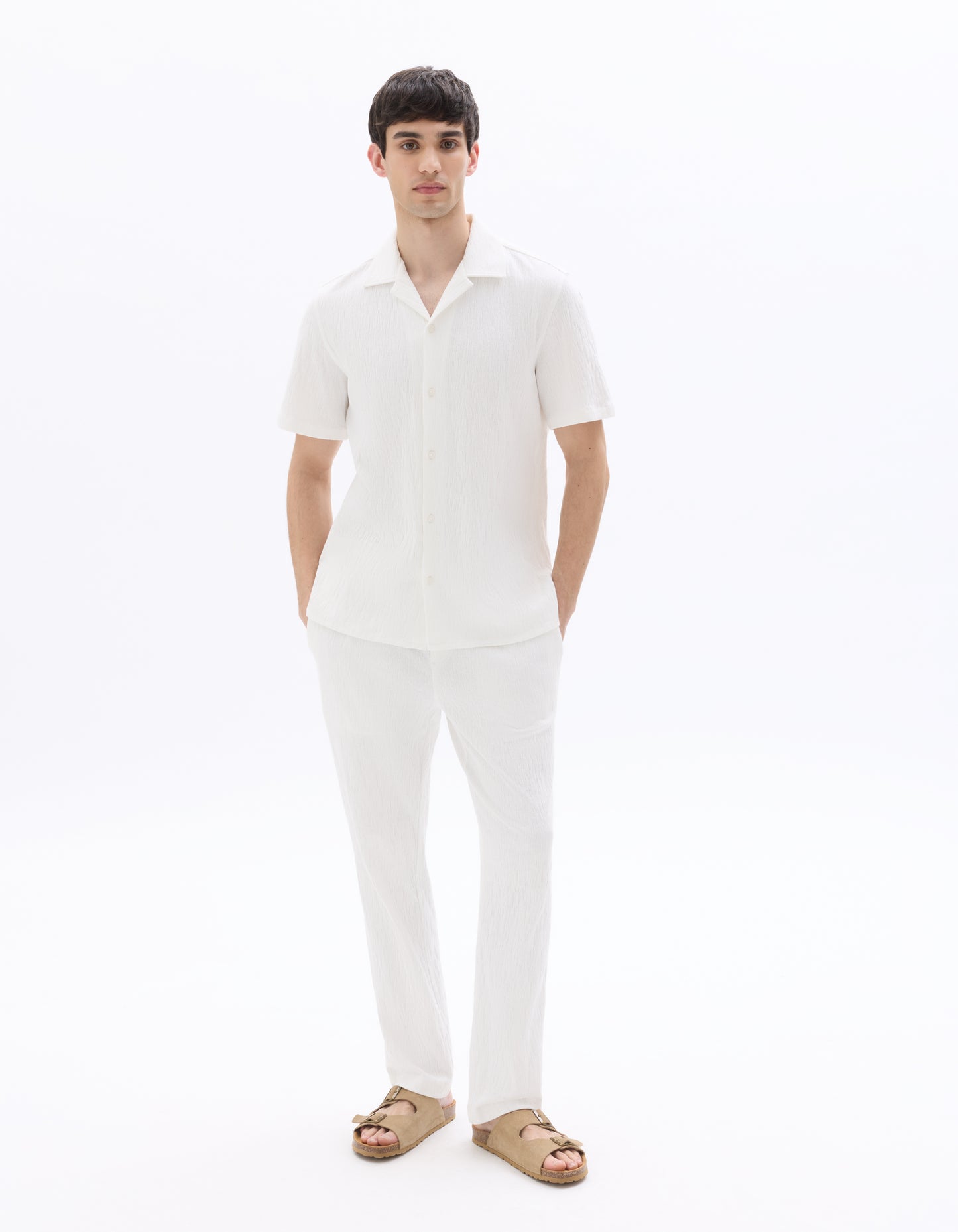 Straight Fit Poly-Cotton Solid Casual Trousers
