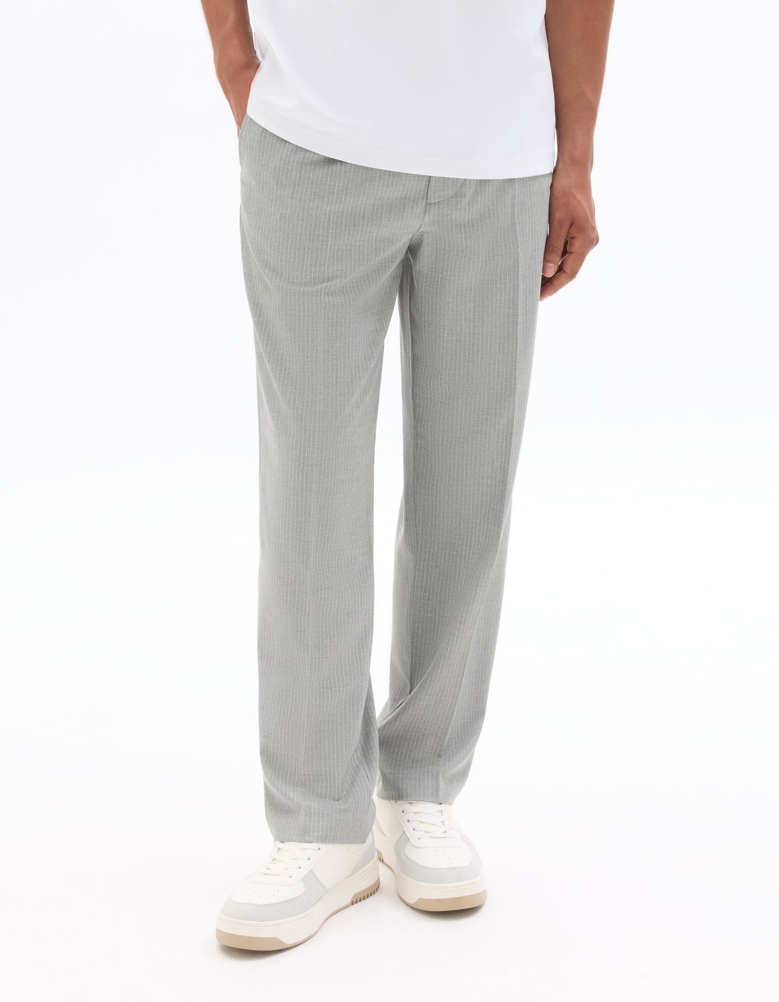 Loose Fit Poly Blend Striped Casual Trouser - Grey