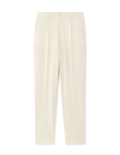 Loose Fit Poly Blend Striped Casual Trouser - Off White