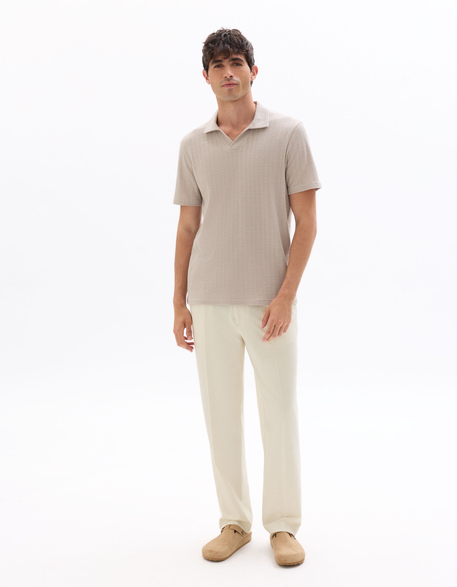 Loose Fit Poly Blend Striped Casual Trouser - Off White