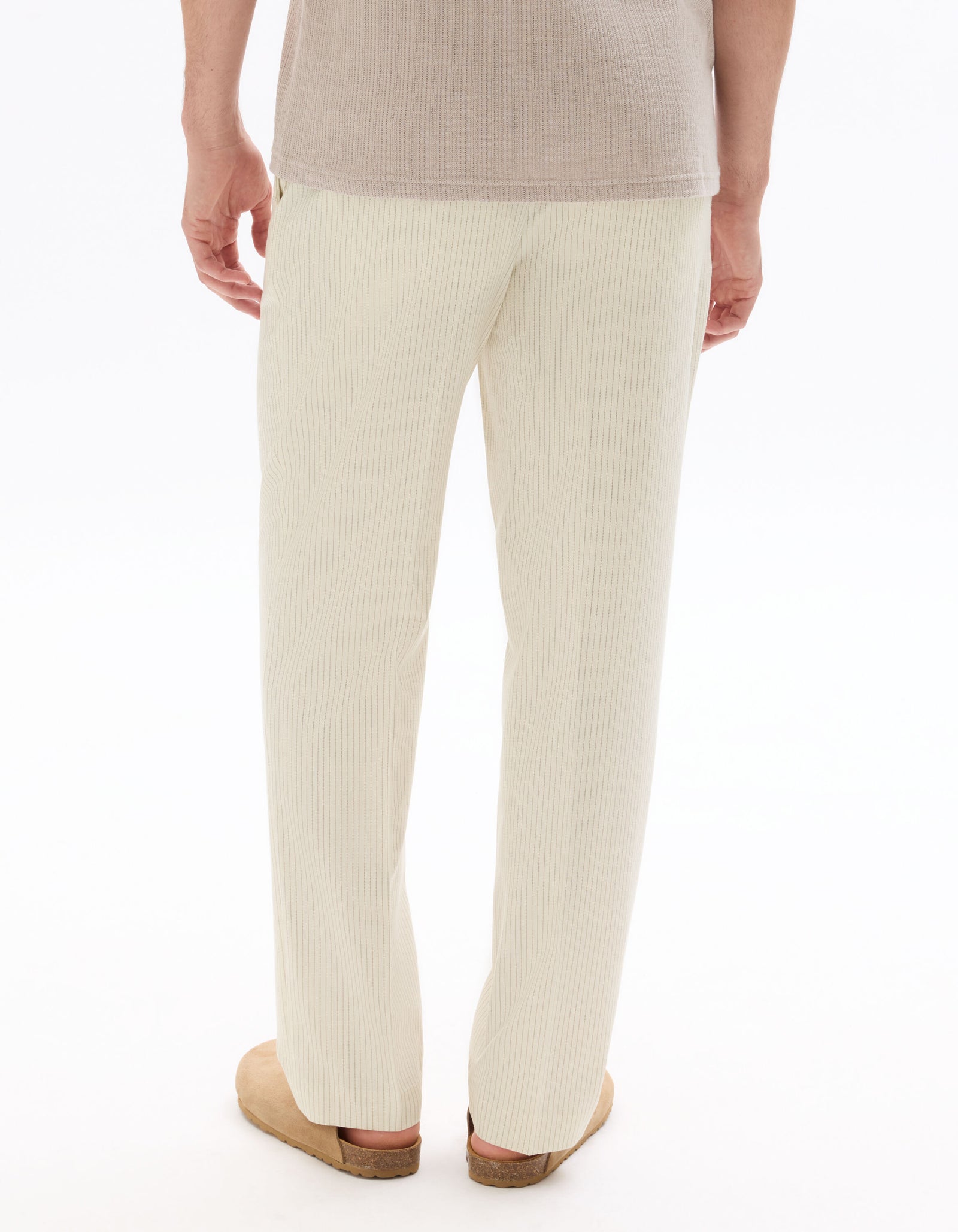Loose Fit Poly Blend Striped Casual Trouser - Off White