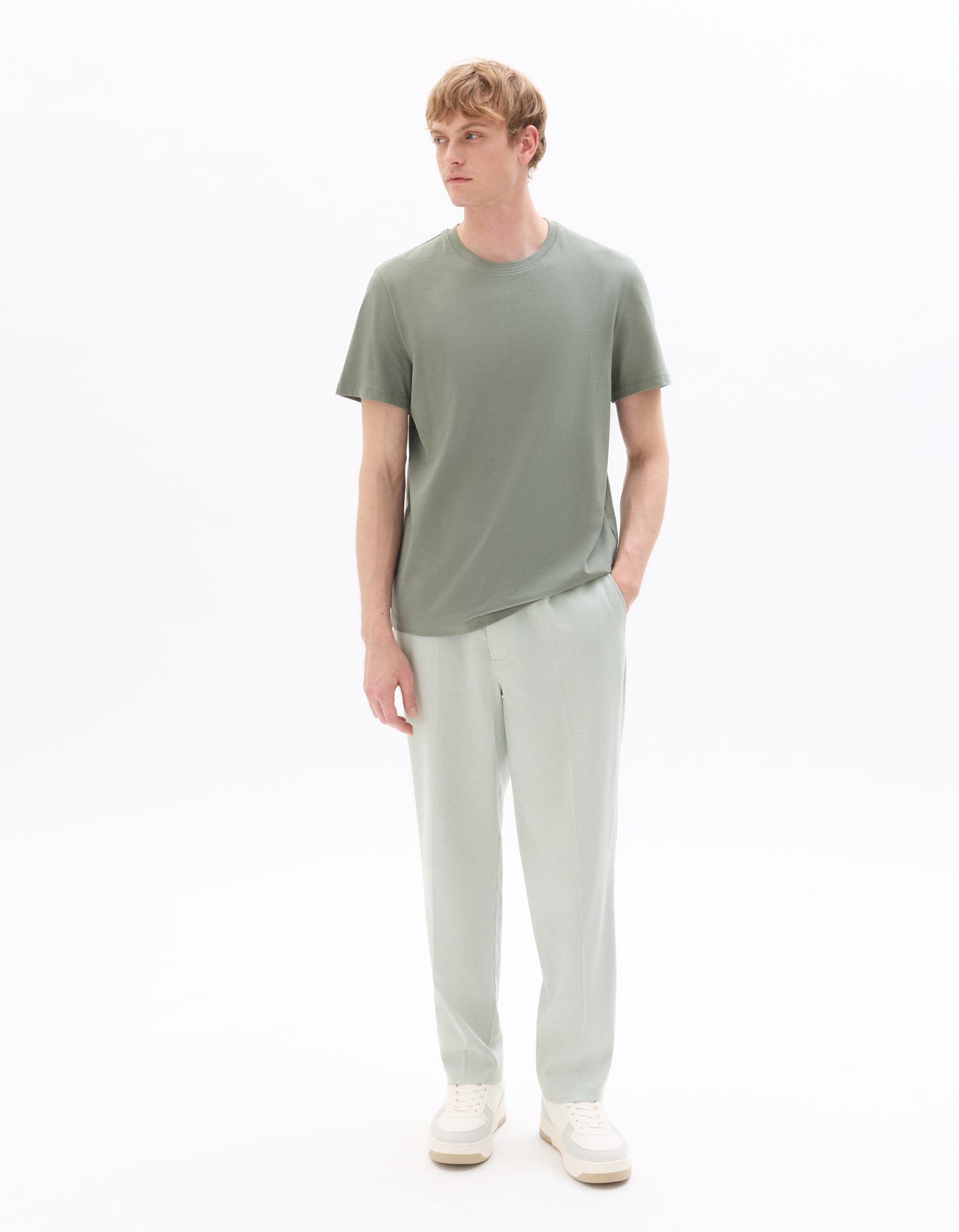 Loose Fit Poly-Cotton Casual Trouser - Green