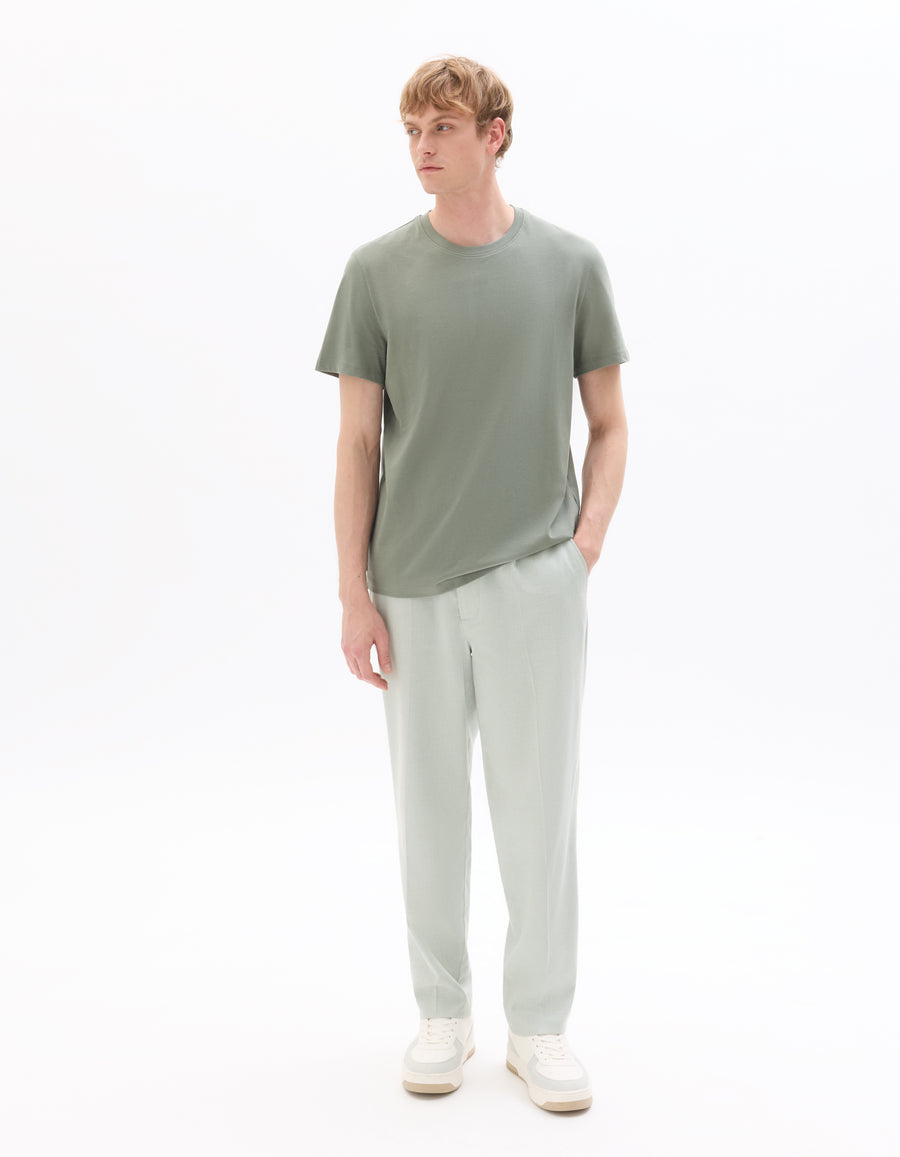 Loose Fit Poly-Cotton Casual Trouser - Green