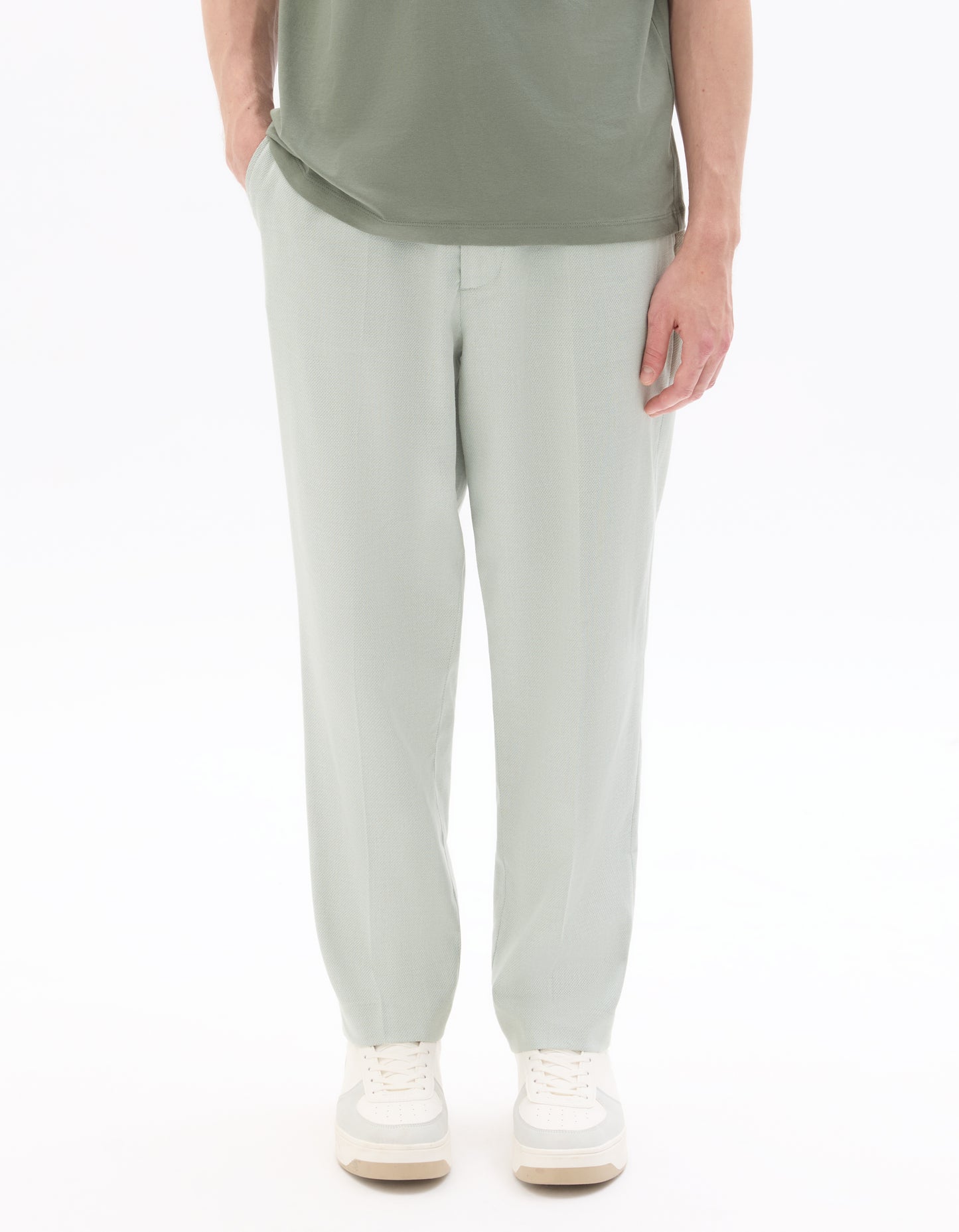 Loose Fit Poly-Cotton Casual Trouser - Green