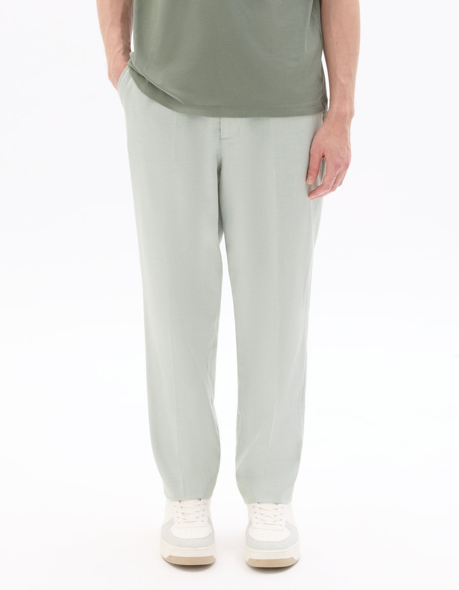Loose Fit Poly-Cotton Casual Trouser - Green