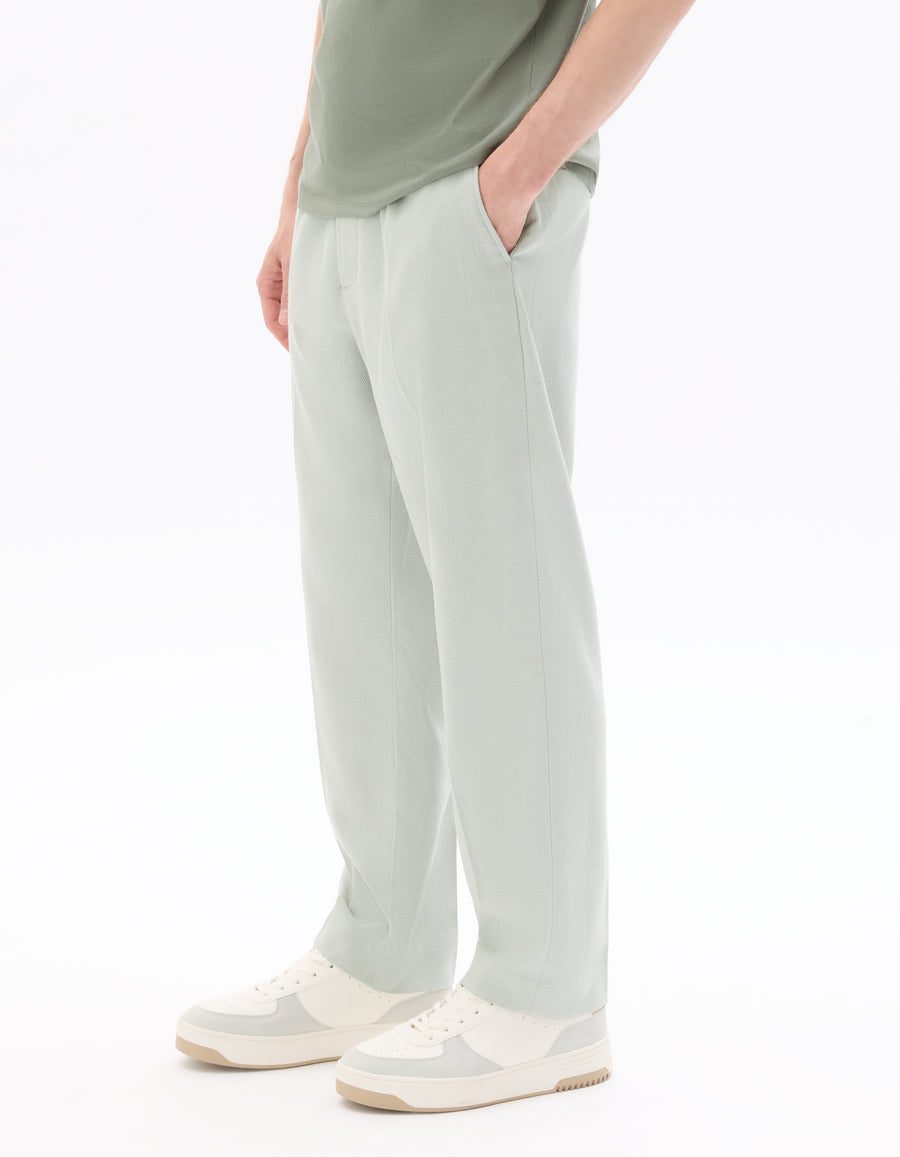 Loose Fit Poly-Cotton Casual Trouser - Green