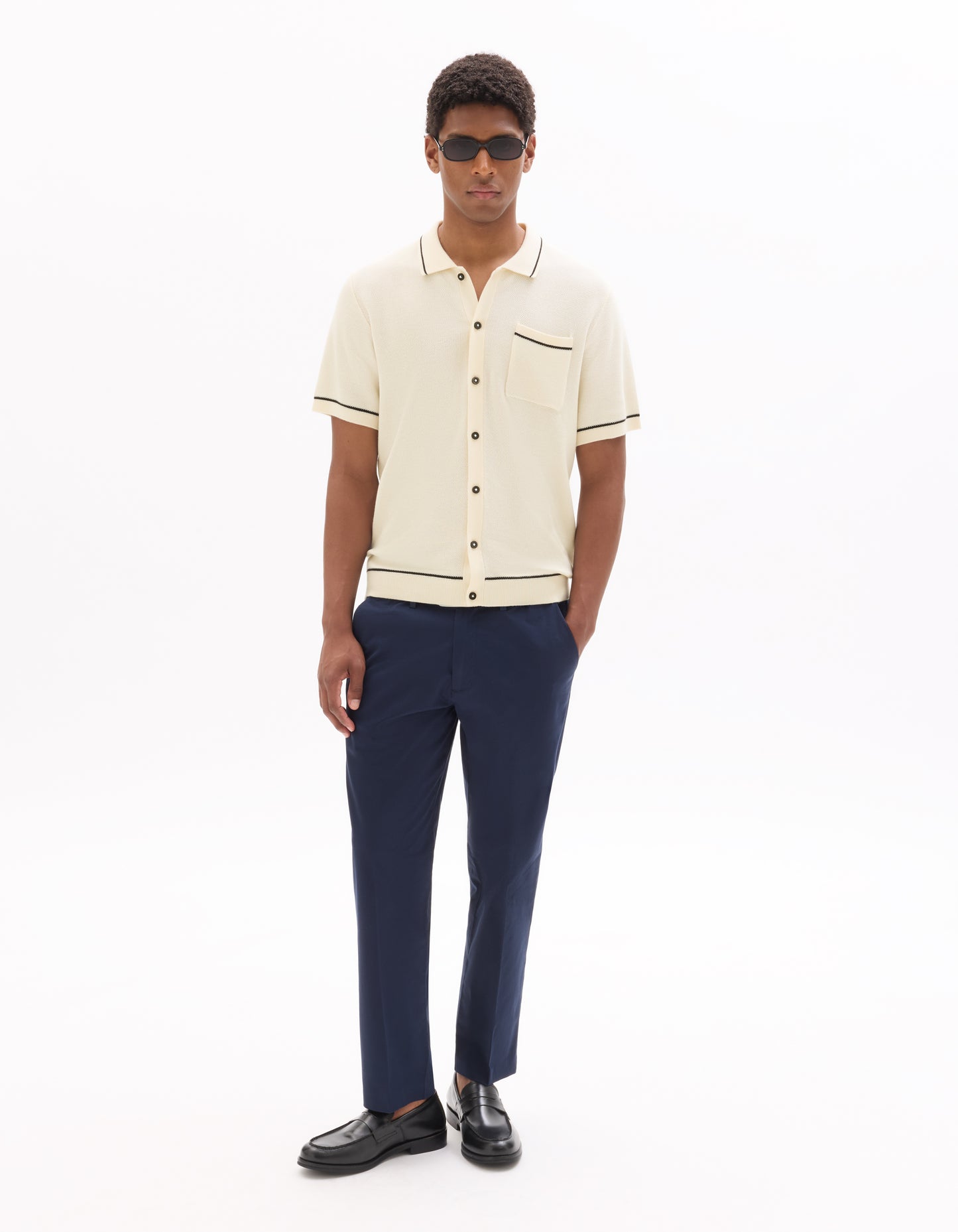 Straight Fit 100% Cotton Solid Casual Trouser - Navy Blue