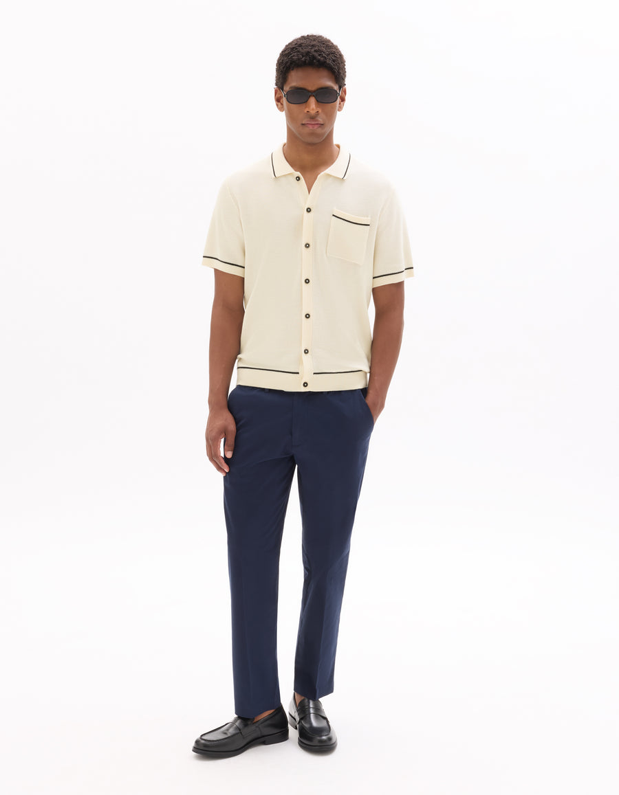 Straight Fit 100% Cotton Solid Casual Trouser - Navy Blue