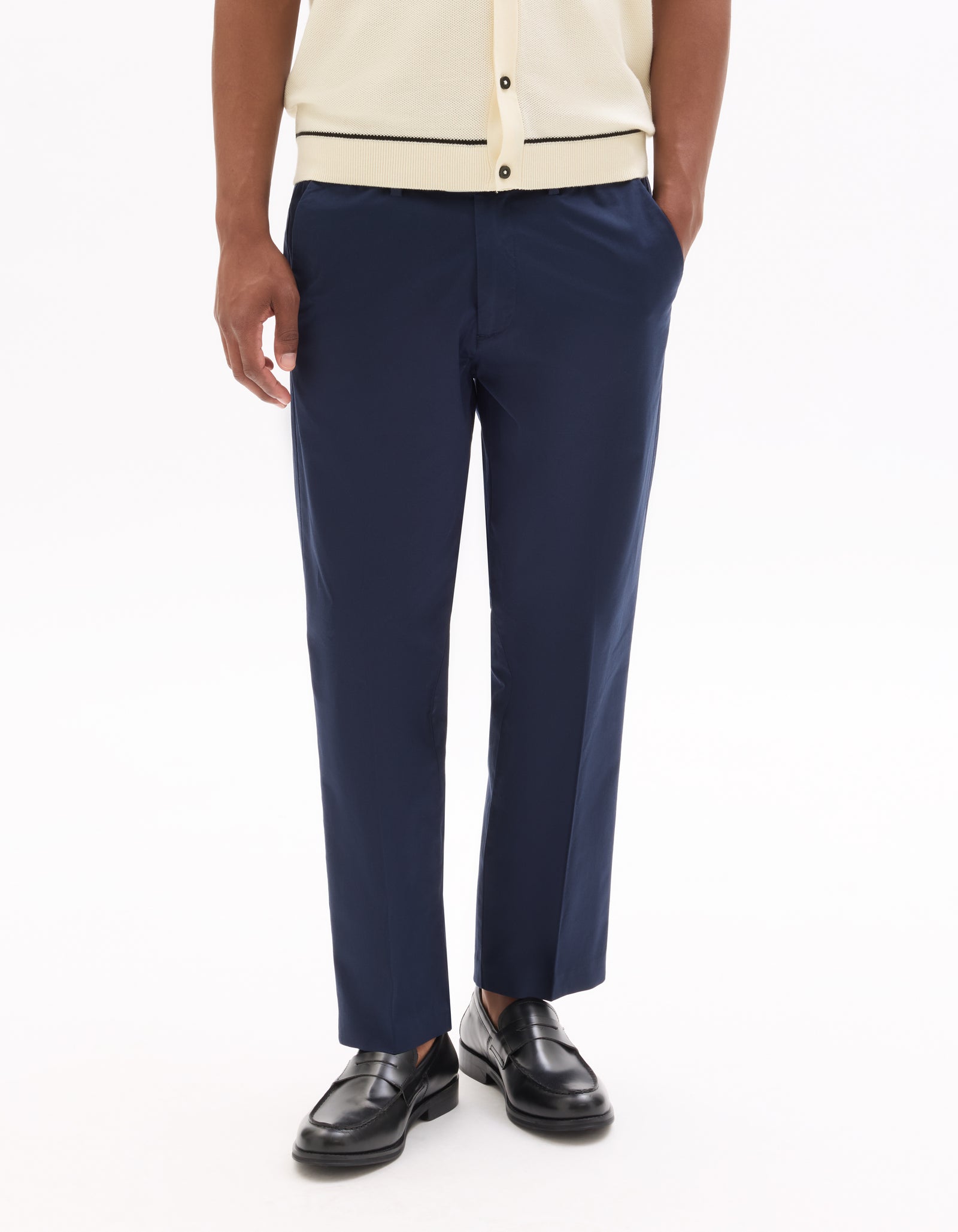 Straight Fit 100% Cotton Solid Casual Trouser - Navy Blue