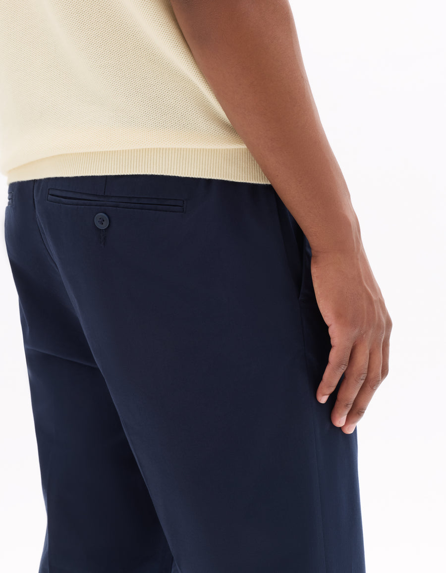 Straight Fit 100% Cotton Solid Casual Trouser - Navy Blue