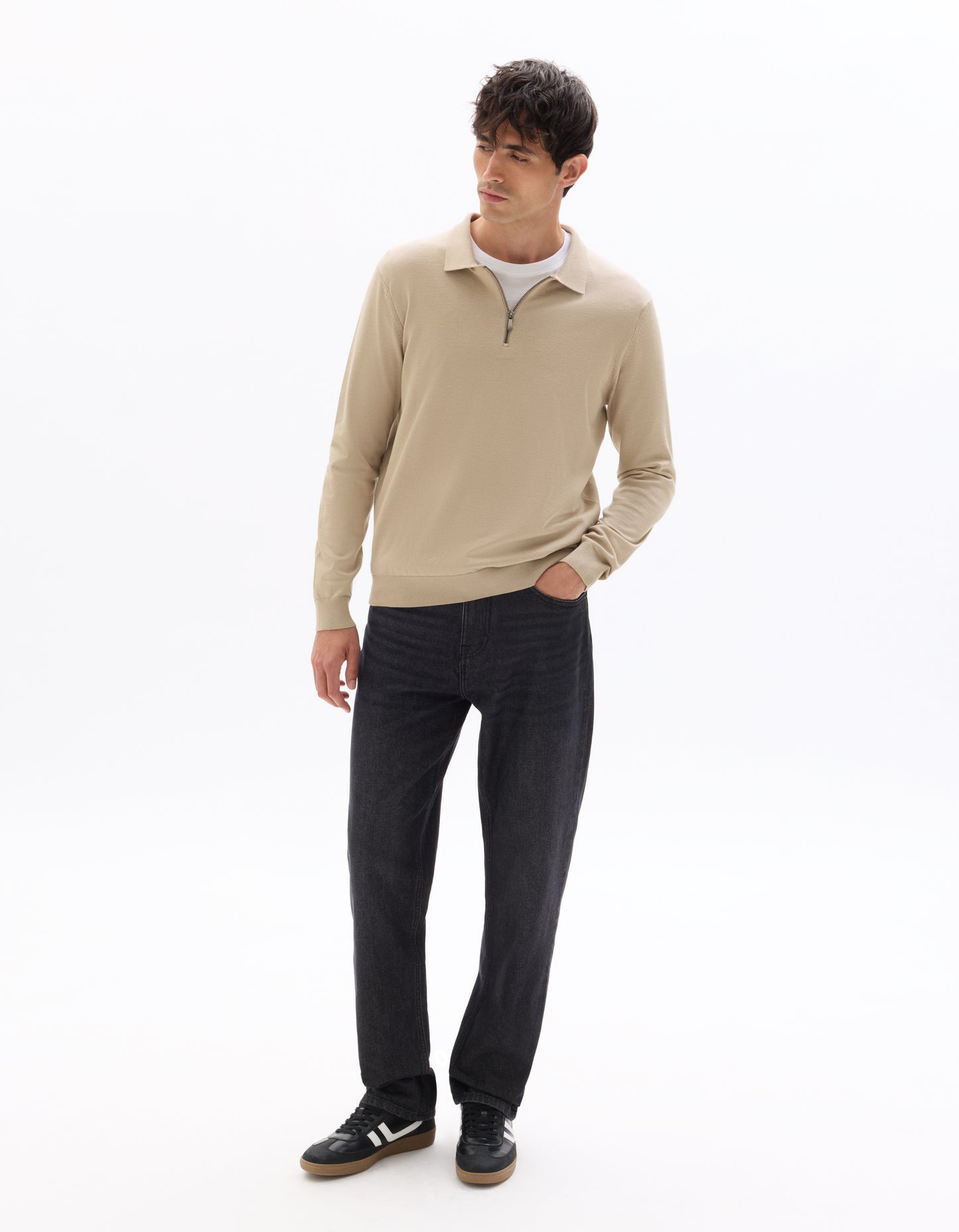 Regular Fit Poly-Cotton Solid Polo Collar Sweaters