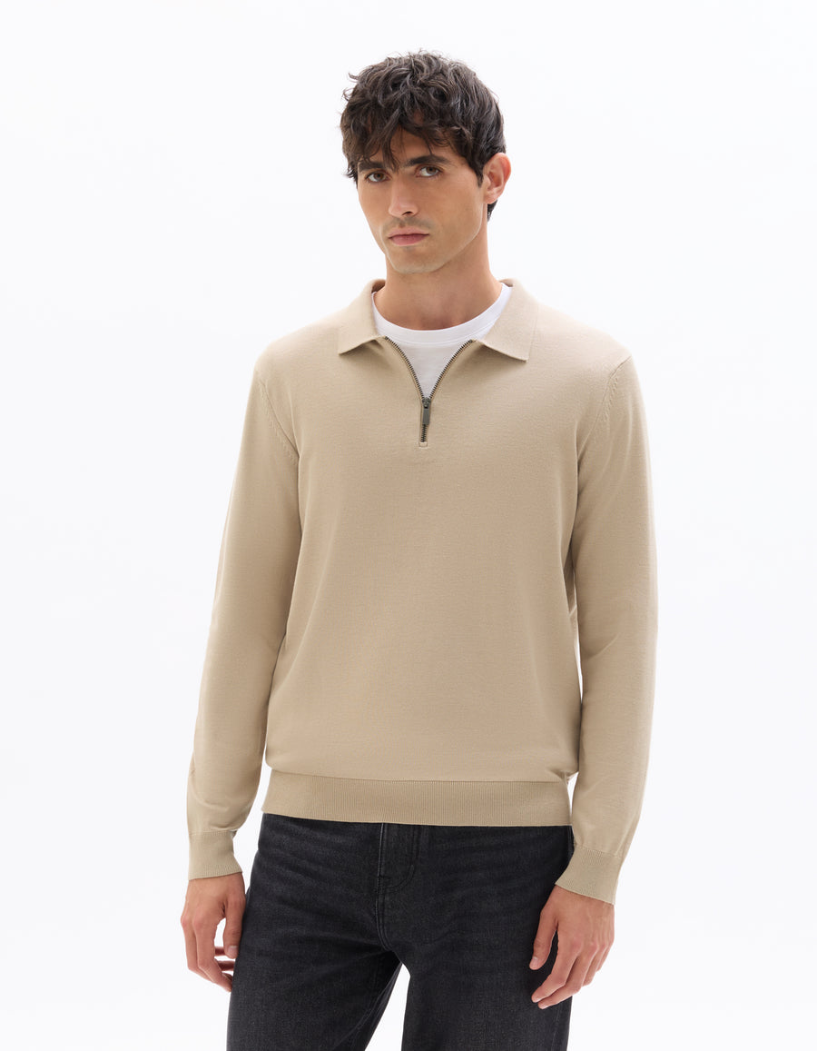 Regular Fit Poly-Cotton Solid Polo Collar Sweaters