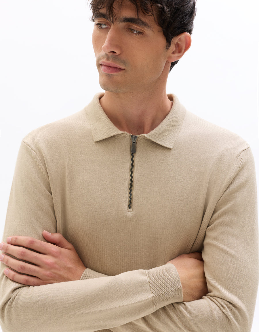 Regular Fit Poly-Cotton Solid Polo Collar Sweaters