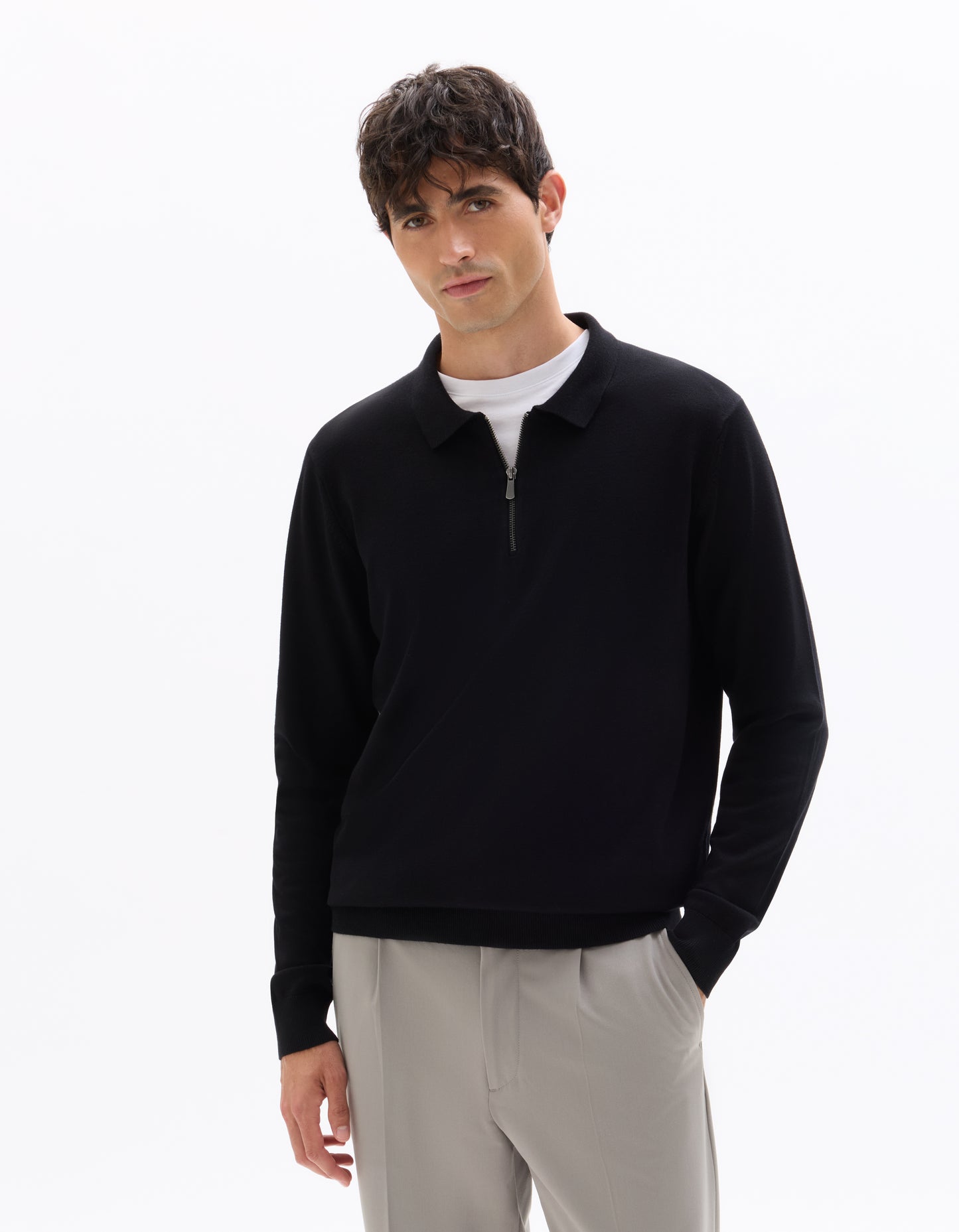 Regular Fit Poly-Cotton Solid Polo Collar Sweaters