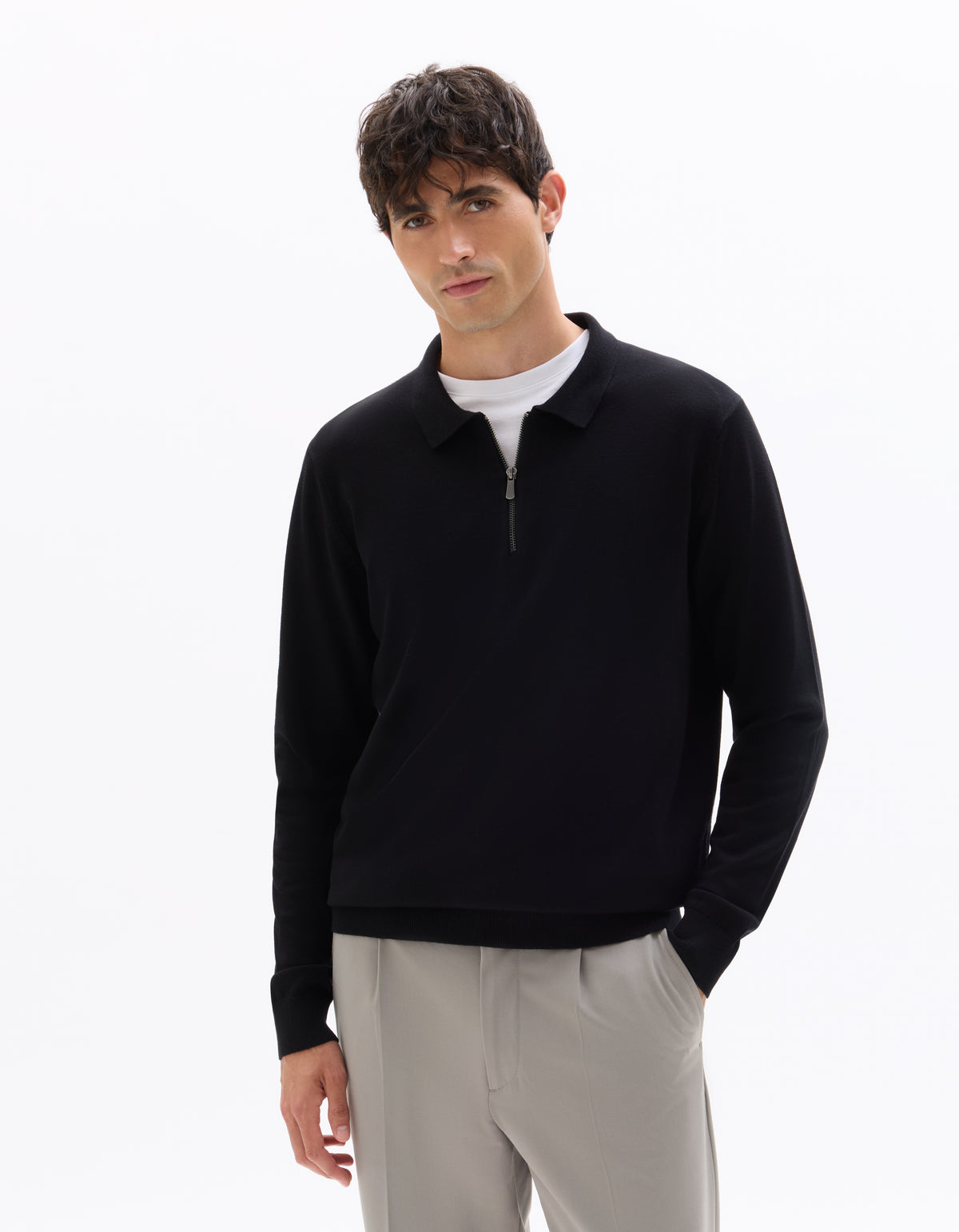 Regular Fit Poly-Cotton Solid Polo Collar Sweaters