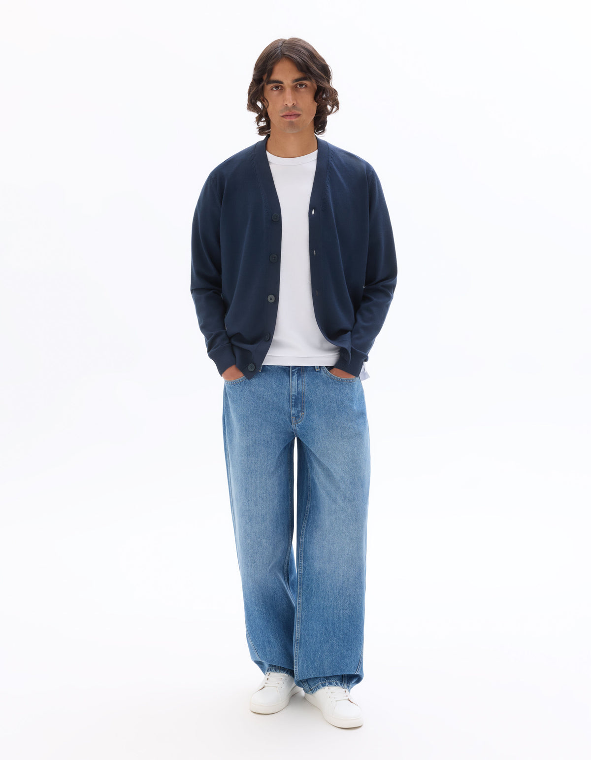 Regular Fit Poly Viscose Knitted V Neck Sweaters - Navy Blue