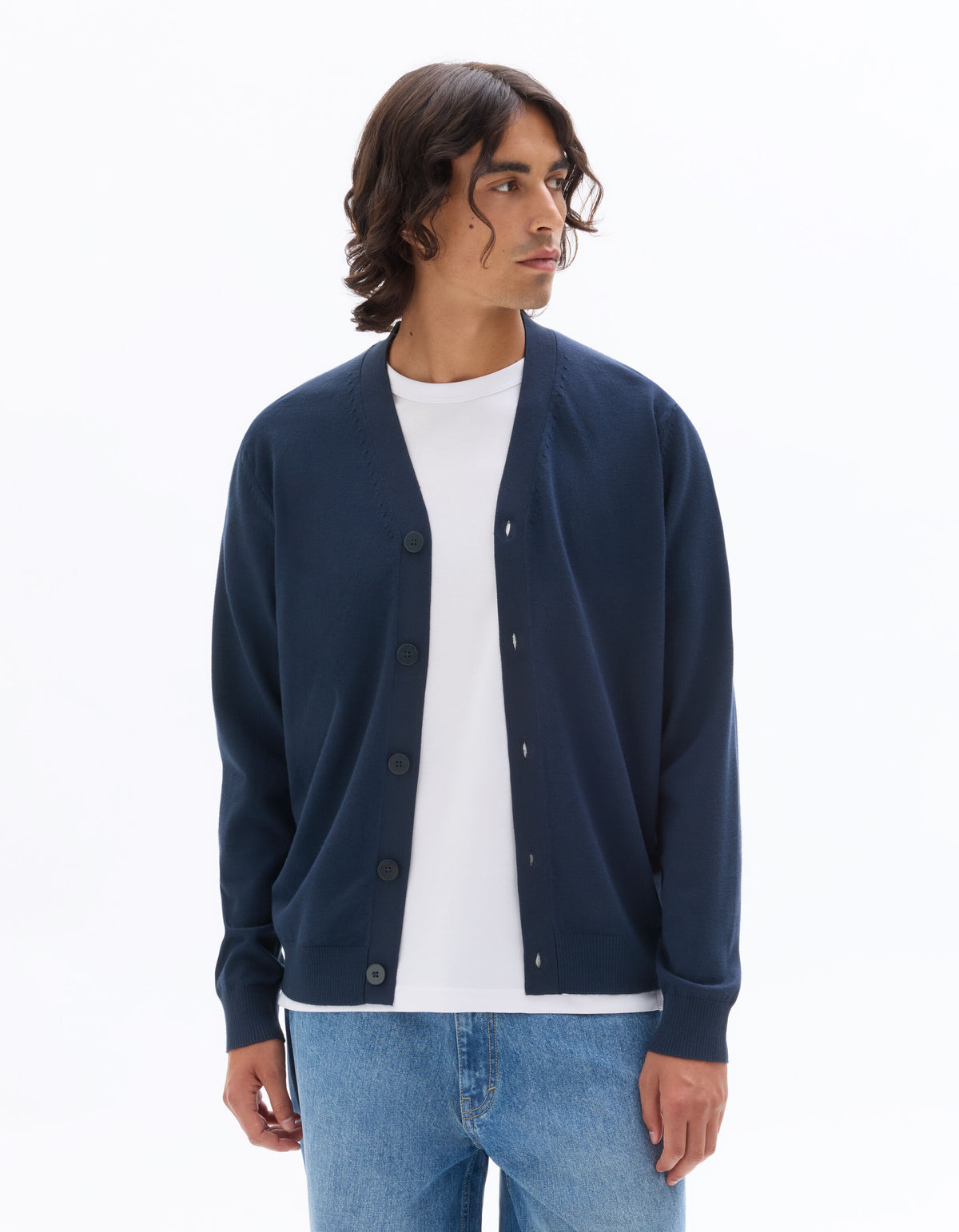 Regular Fit Poly Viscose Knitted V Neck Sweaters - Navy Blue