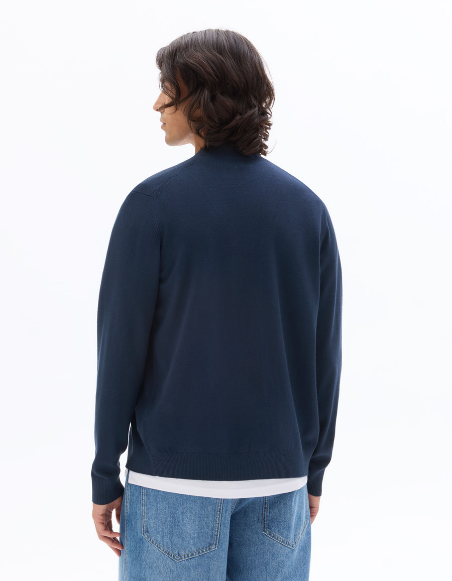 Regular Fit Poly Viscose Knitted V Neck Sweaters - Navy Blue