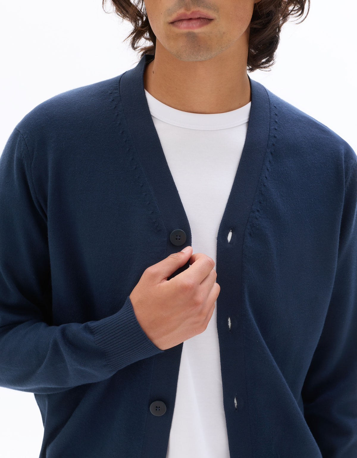 Regular Fit Poly Viscose Knitted V Neck Sweaters - Navy Blue