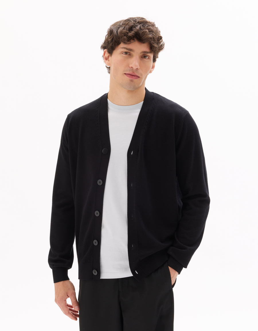 Regular Fit Poly Viscose Knitted V Neck Sweaters - Black