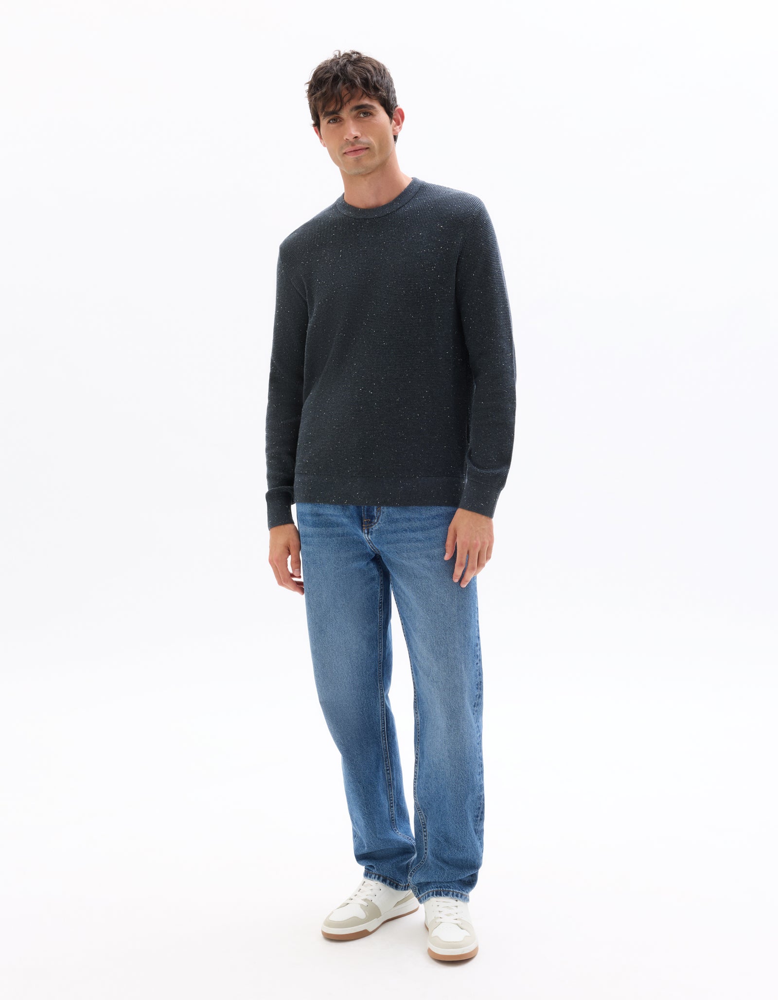 Regular Fit Poly-Cotton Textured Crew Neck Sweaters