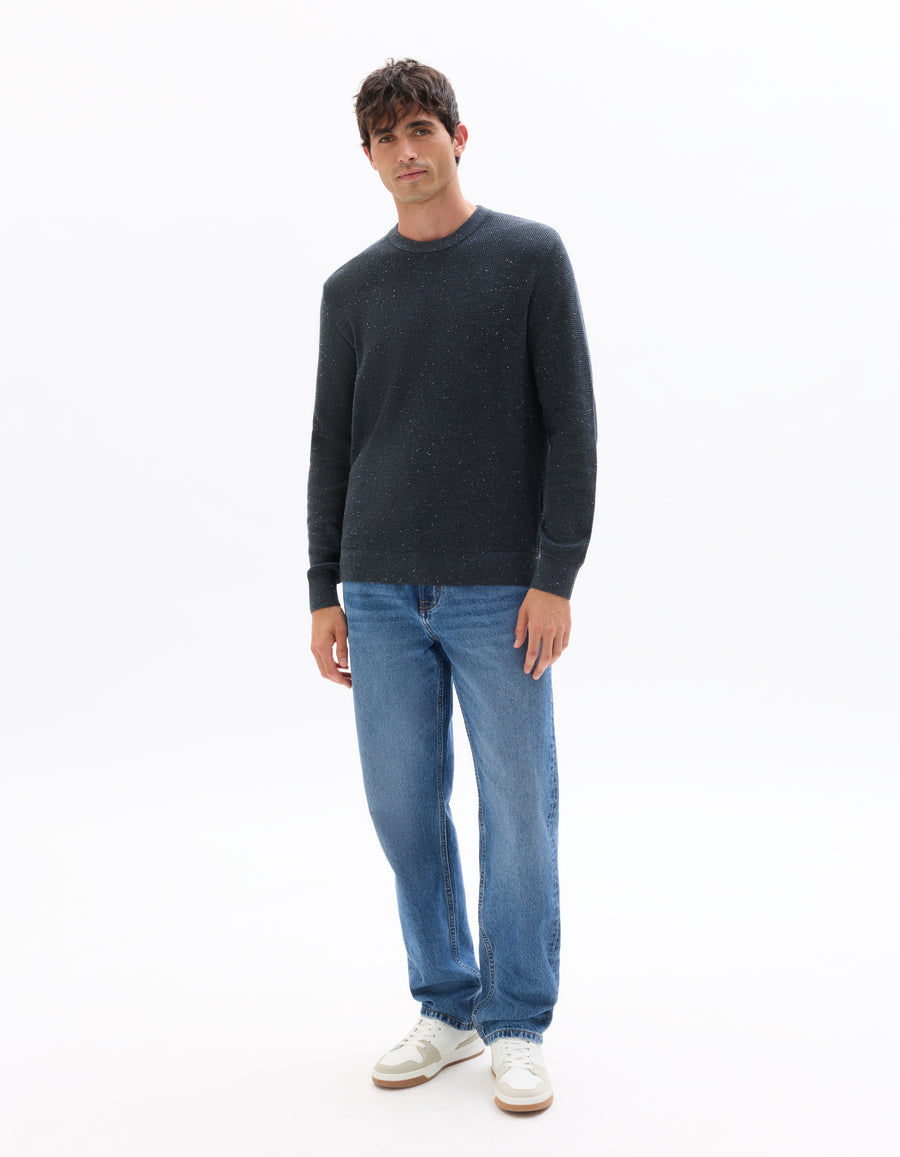 Regular Fit Poly-Cotton Textured Crew Neck Sweaters