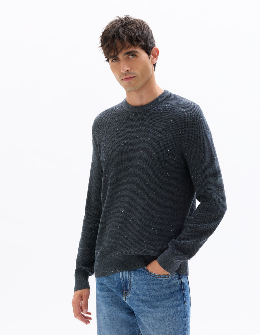 Regular Fit Poly-Cotton Textured Crew Neck Sweaters