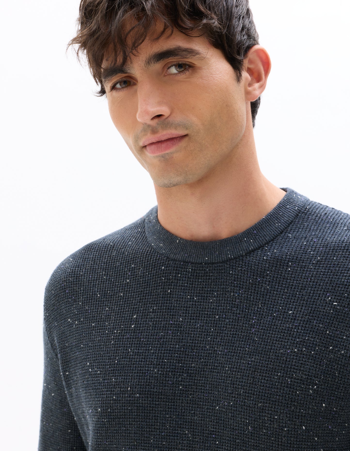Regular Fit Poly-Cotton Textured Crew Neck Sweaters