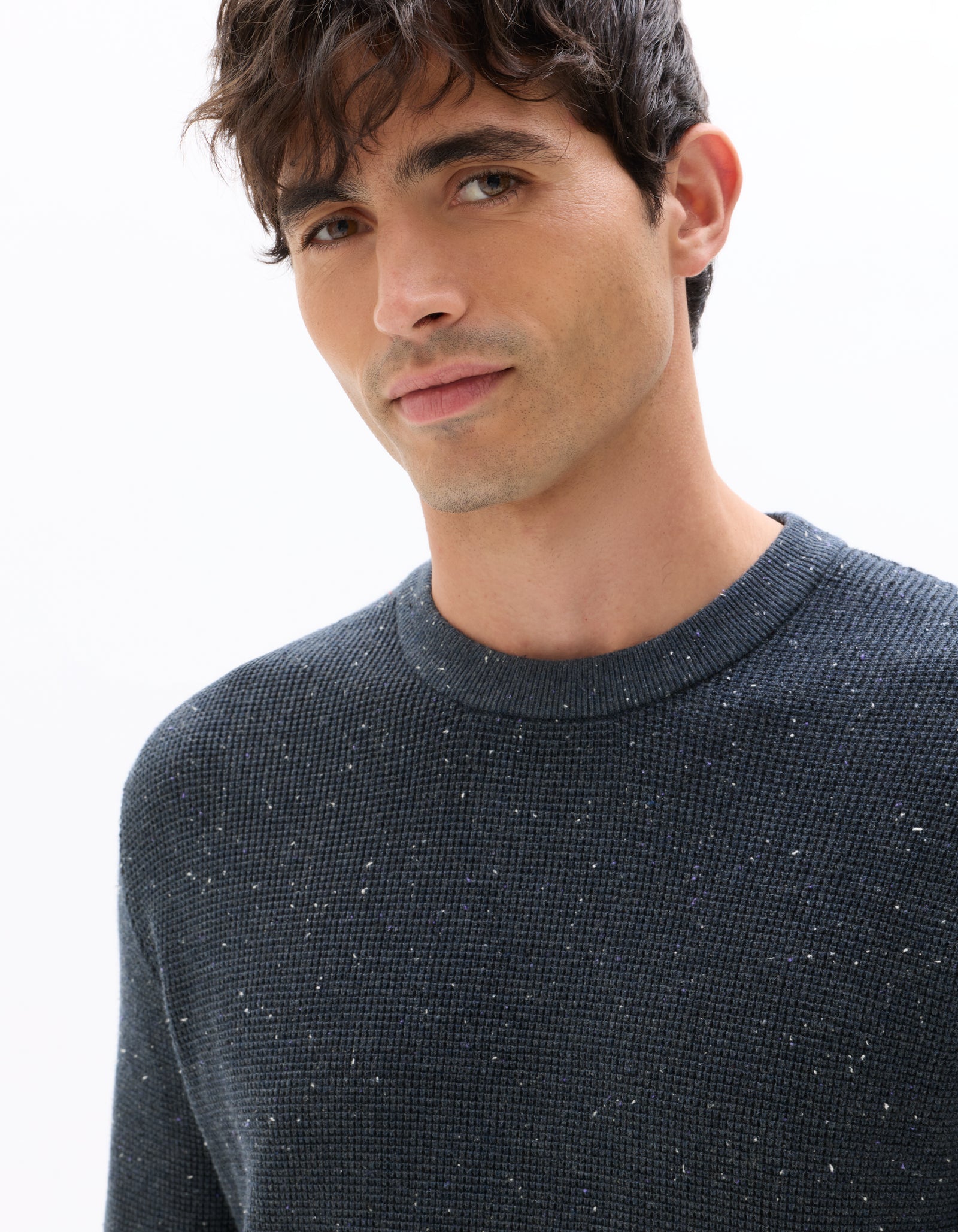 Regular Fit Poly-Cotton Textured Crew Neck Sweaters