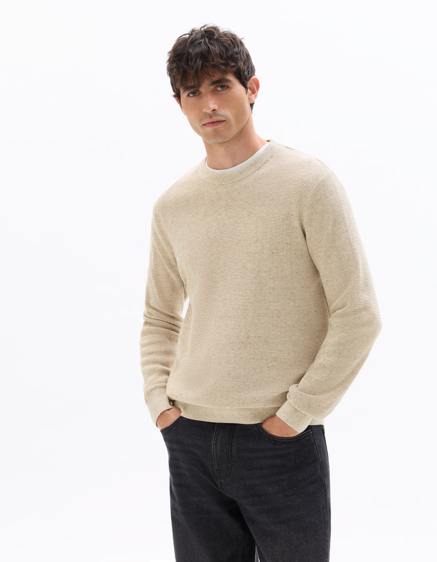 Regular Fit Poly-Cotton Textured Crew Neck Sweaters