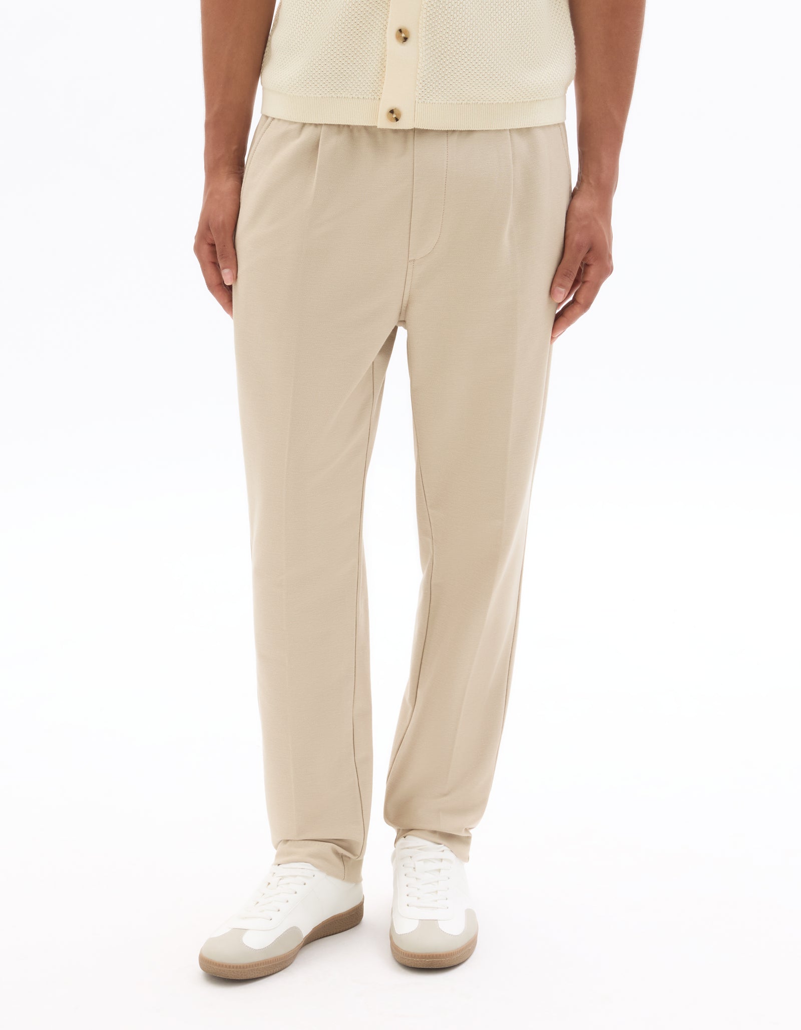 Straight Fit Poly-Cotton Solid Casual Trouser - Beige