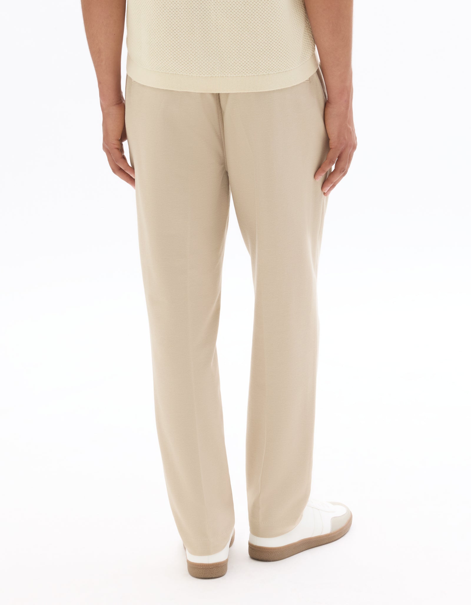 Straight Fit Poly-Cotton Solid Casual Trouser - Beige