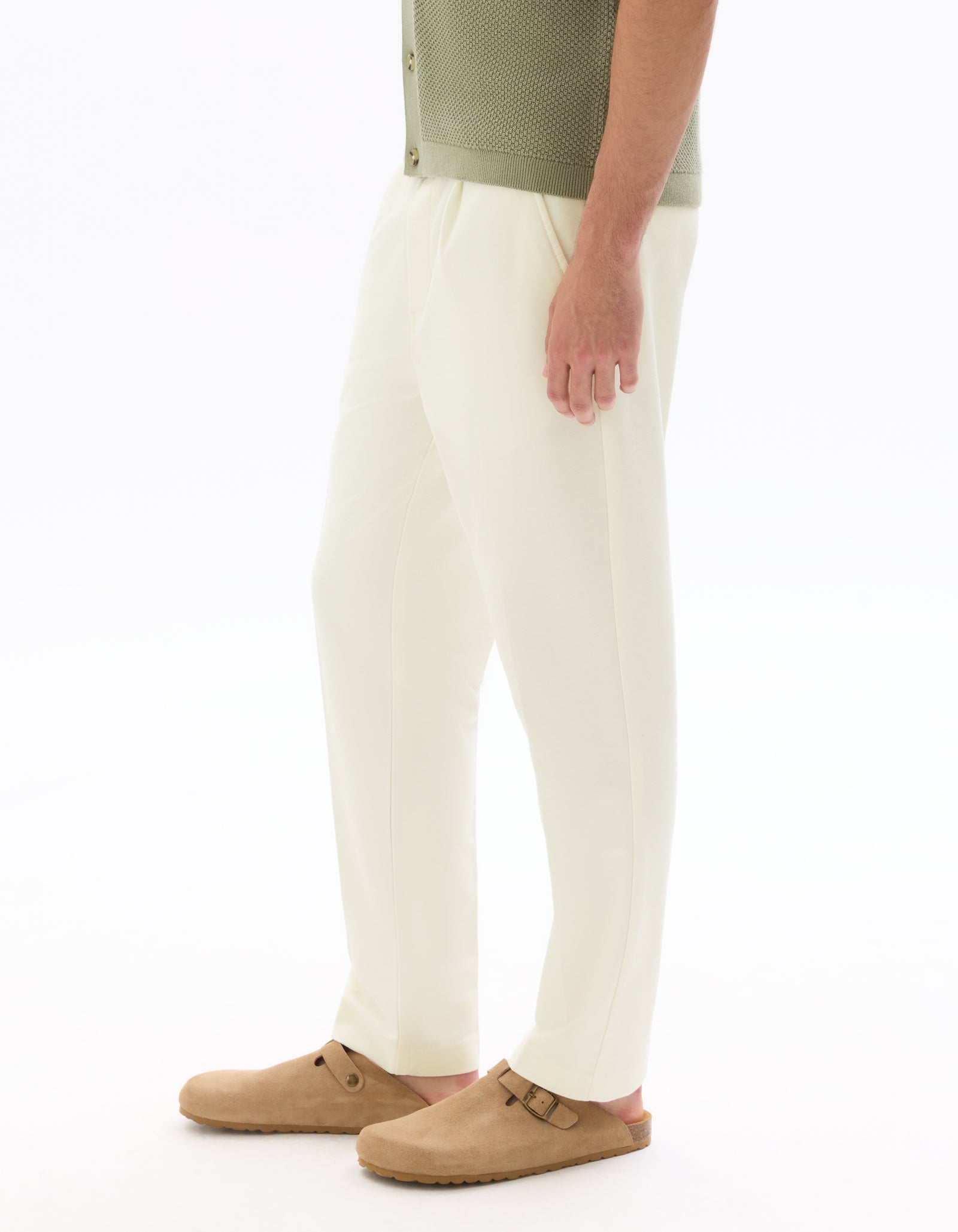 Straight Fit Poly-Cotton Solid Casual Trouser - Off White