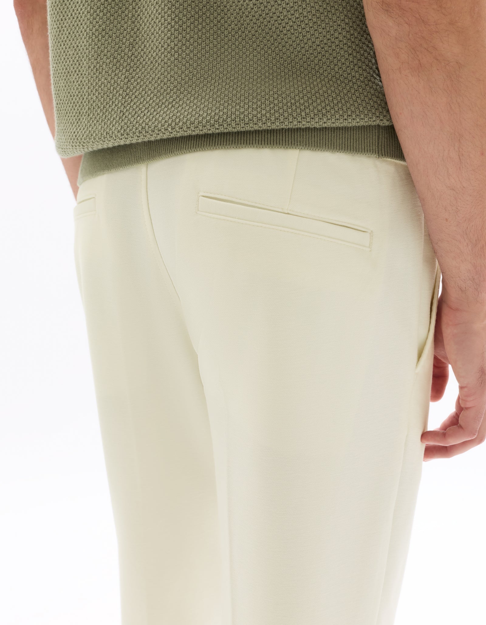 Straight Fit Poly-Cotton Solid Casual Trouser - Off White