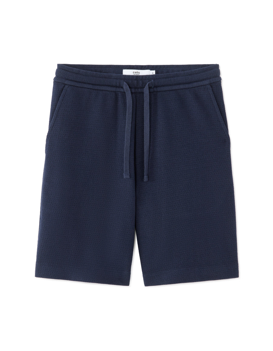 Celio Solid  Cotton Navy Bermuda