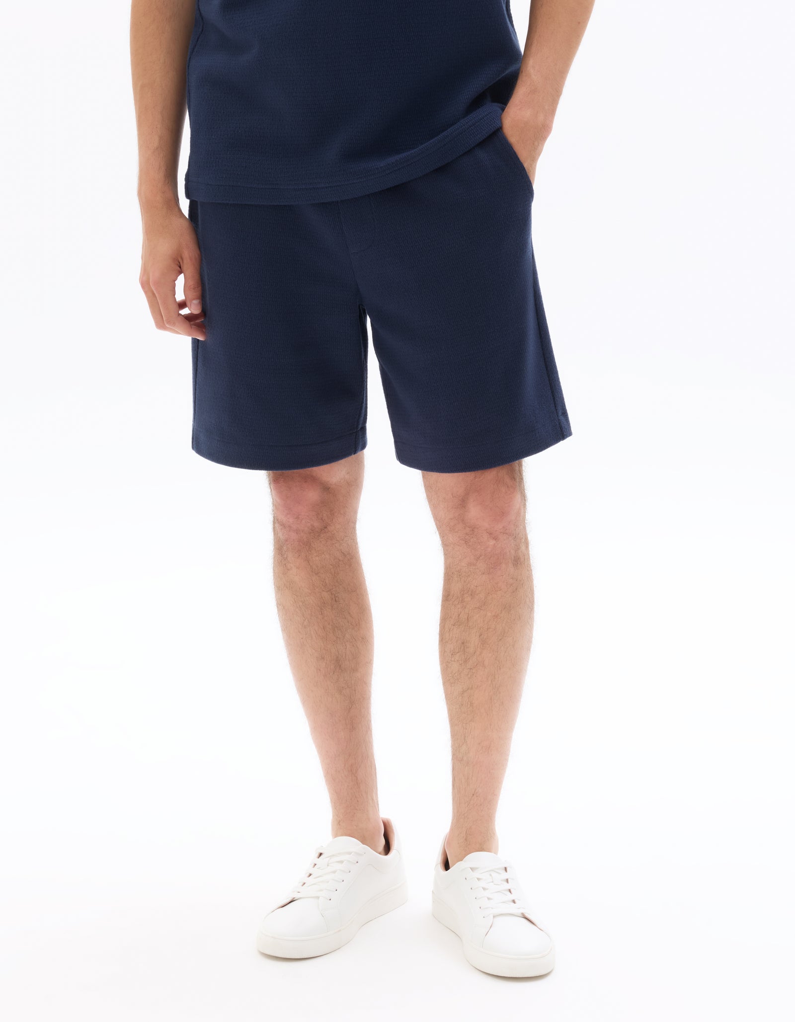 Celio Solid  Cotton Navy Bermuda