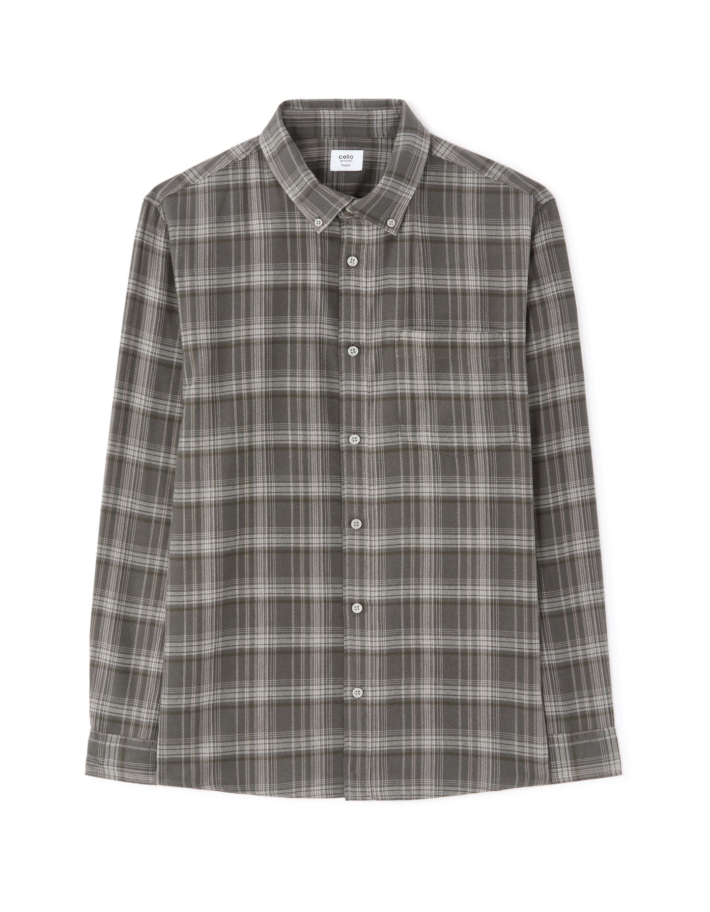 Regular Fit Cotton Blend Checked Spread Collar Shirt - Grey