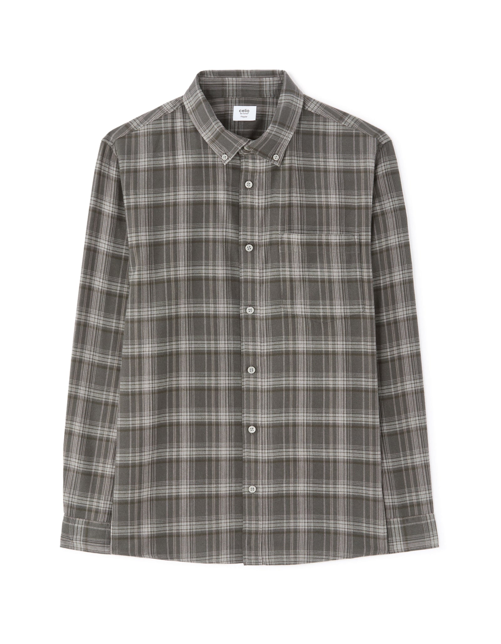Regular Fit Cotton Blend Checked Spread Collar Shirt - Grey