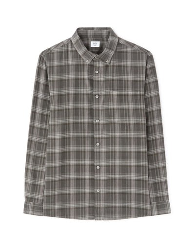 Regular Fit Cotton Blend Checked Spread Collar Shirt - Grey