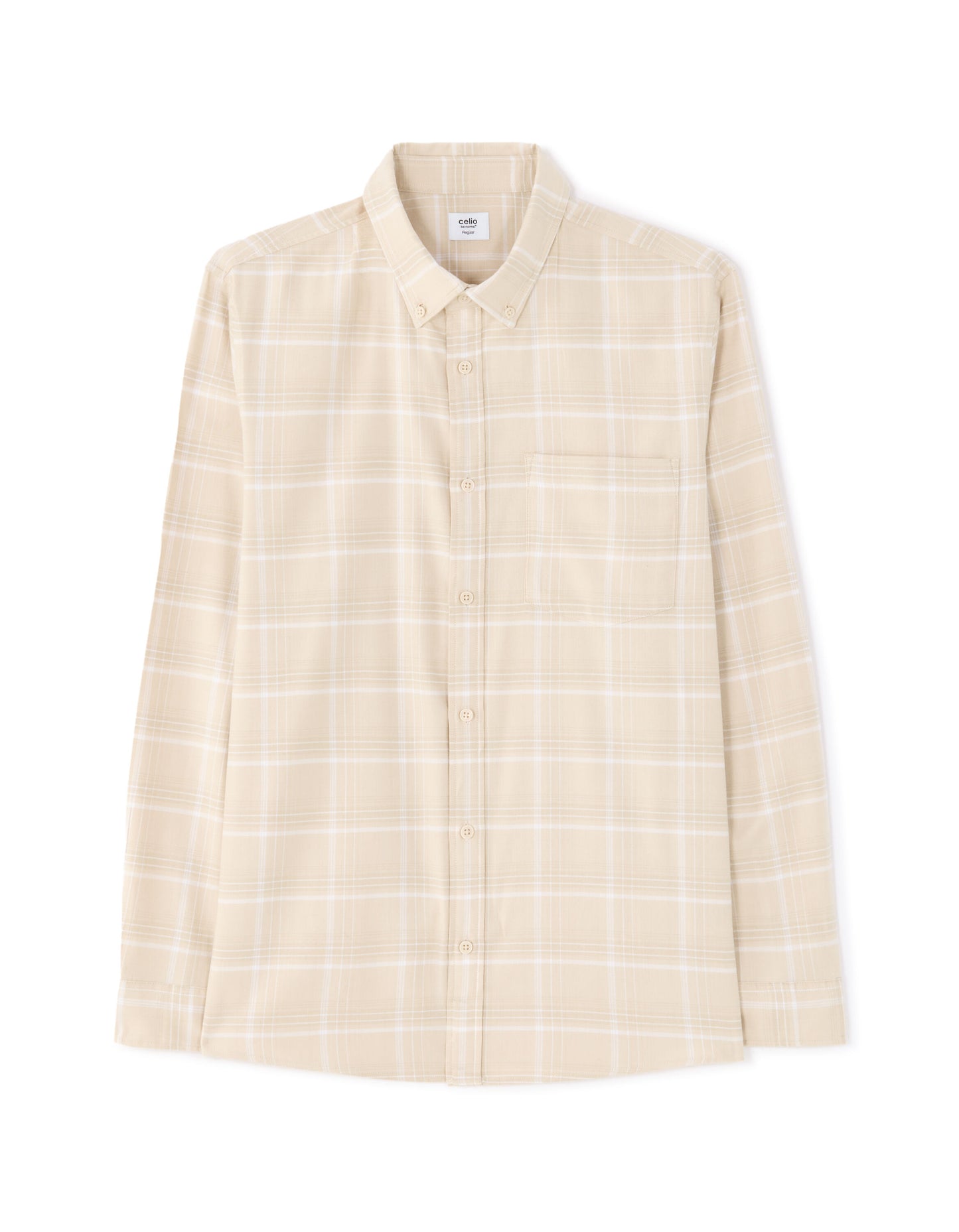 Regular Fit Cotton blend Checked Spread Collar Shirts - Beige