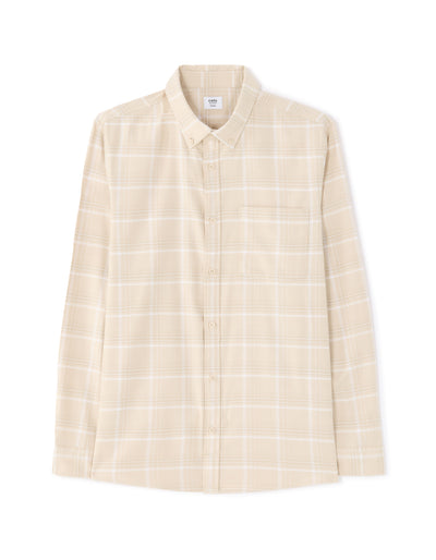 Regular Fit Cotton blend Checked Spread Collar Shirts - Beige