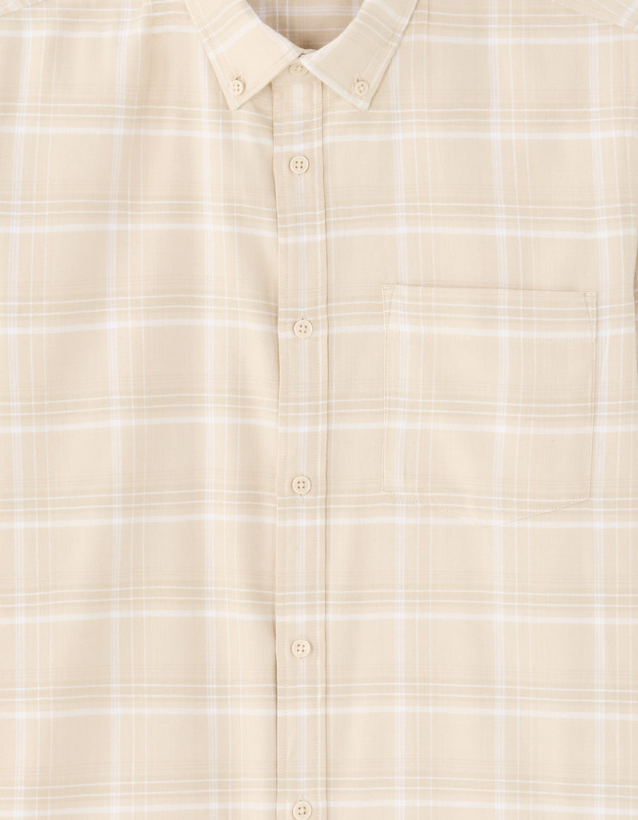 Regular Fit Cotton blend Checked Spread Collar Shirts - Beige