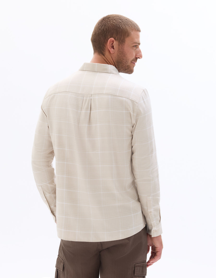 Regular Fit Cotton blend Checked Spread Collar Shirts - Beige