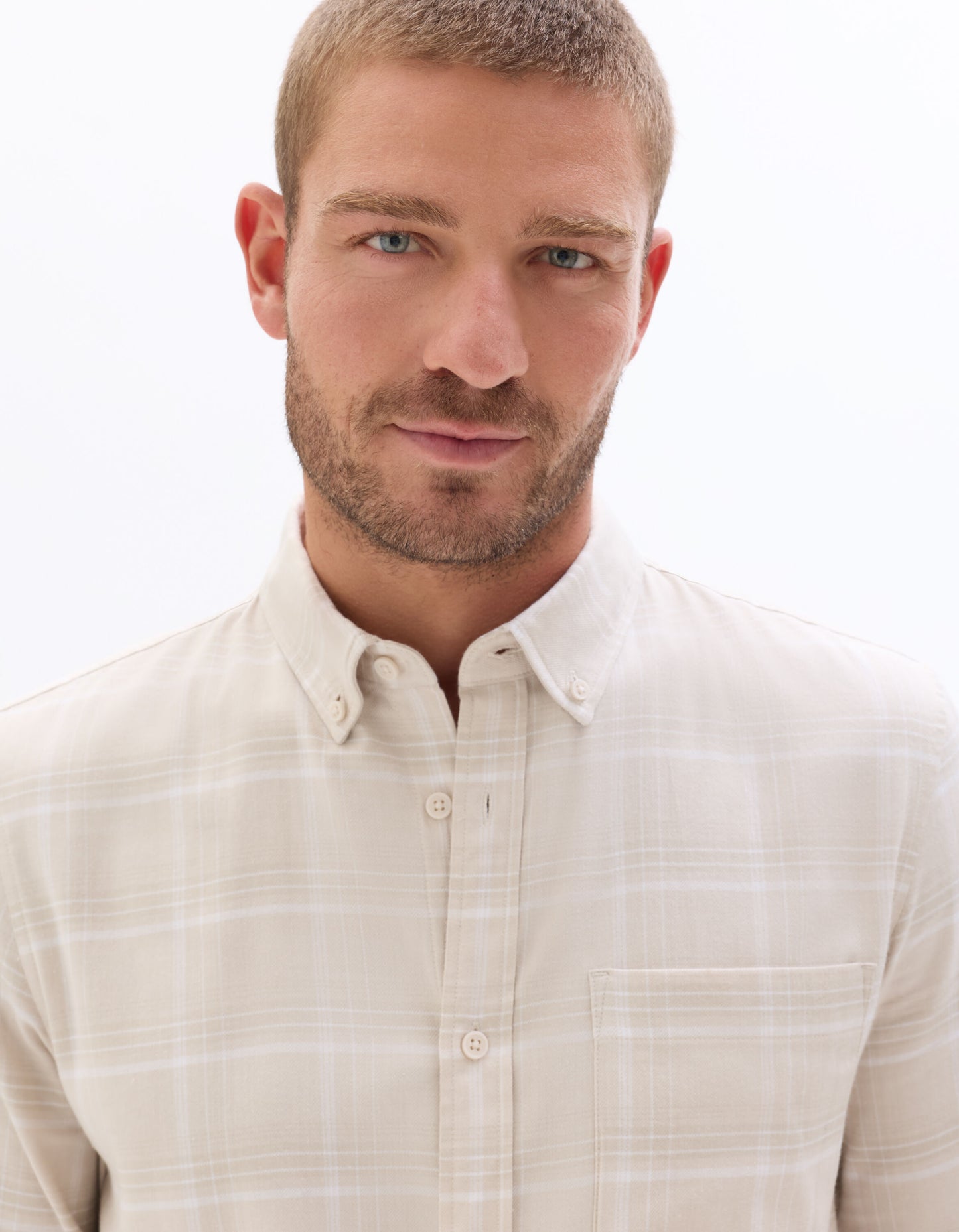 Regular Fit Cotton blend Checked Spread Collar Shirts - Beige