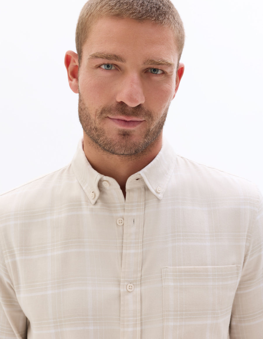 Regular Fit Cotton blend Checked Spread Collar Shirts - Beige