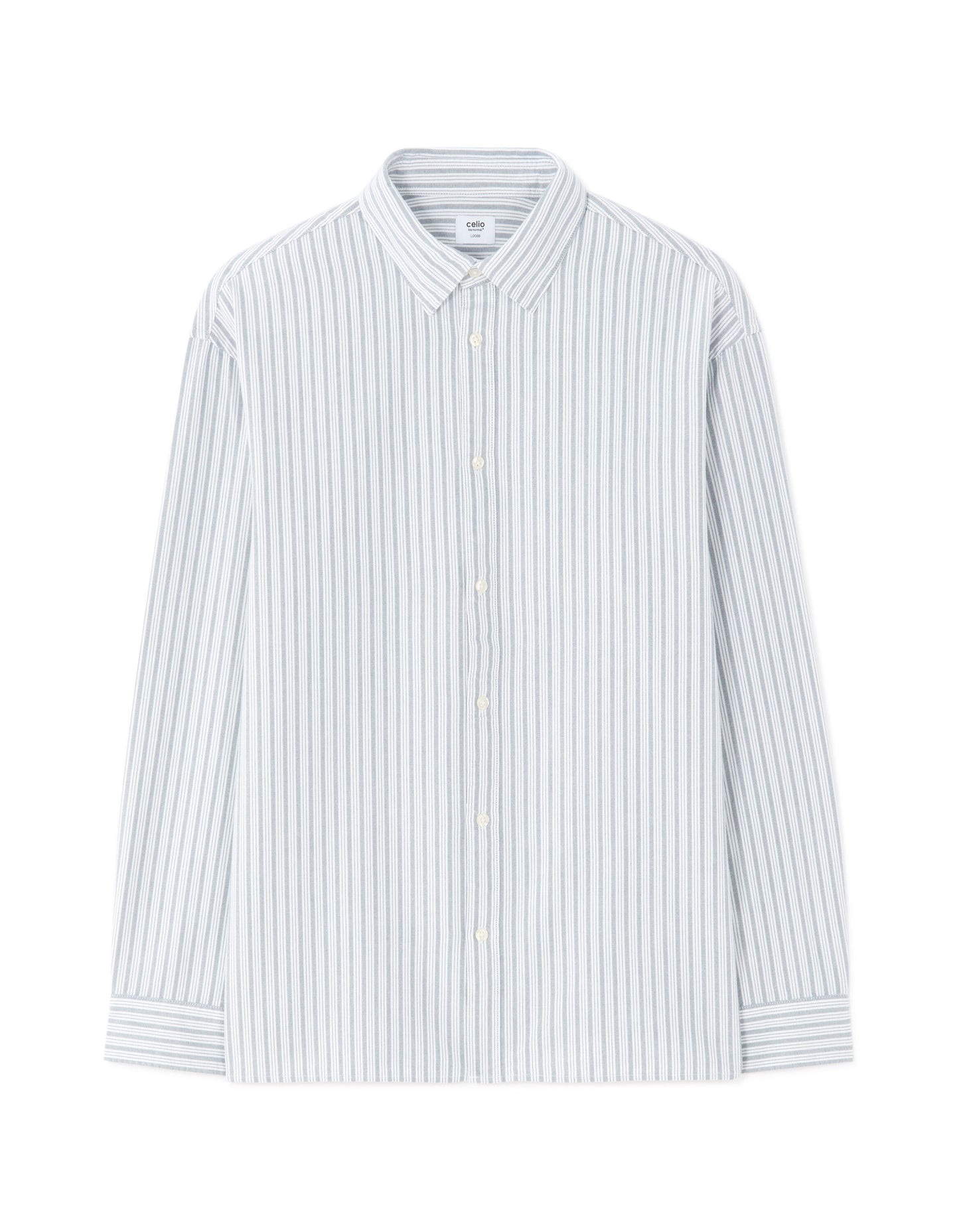 Loose Fit 100% Cotton Spread Collar Shirt - Blue